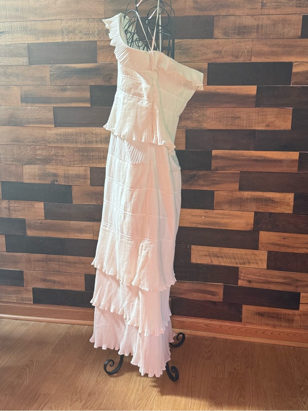 NWT Anthropologie Let Me Be Strapless Tiered Ruffle Pleated Maxi Dress White XL - Picture 6 of 15